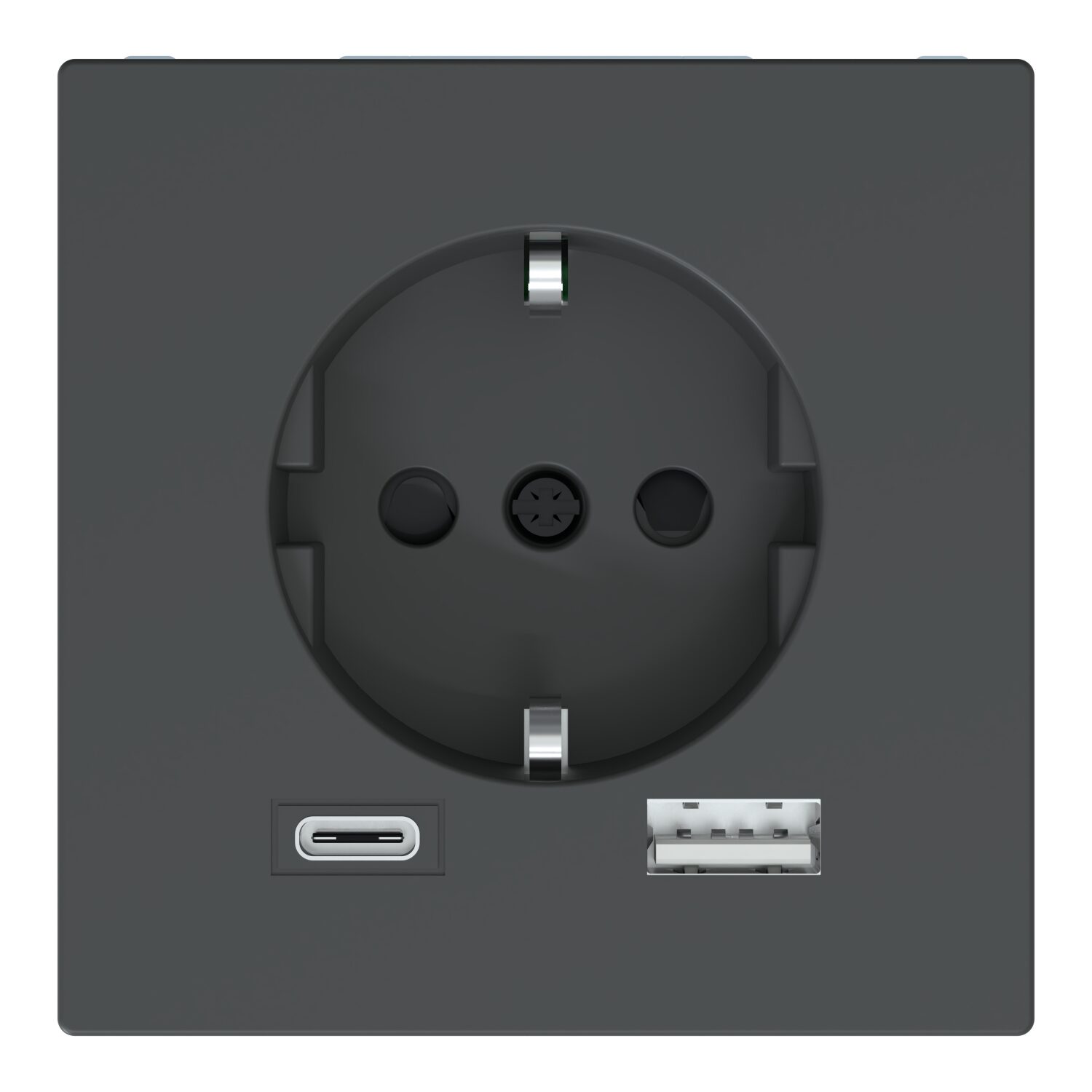 Merten System Design როზეტი დამიწებით, დამცავით, USB Type A+C, ანტრაციტი — როზეტები და ჩამრთველები